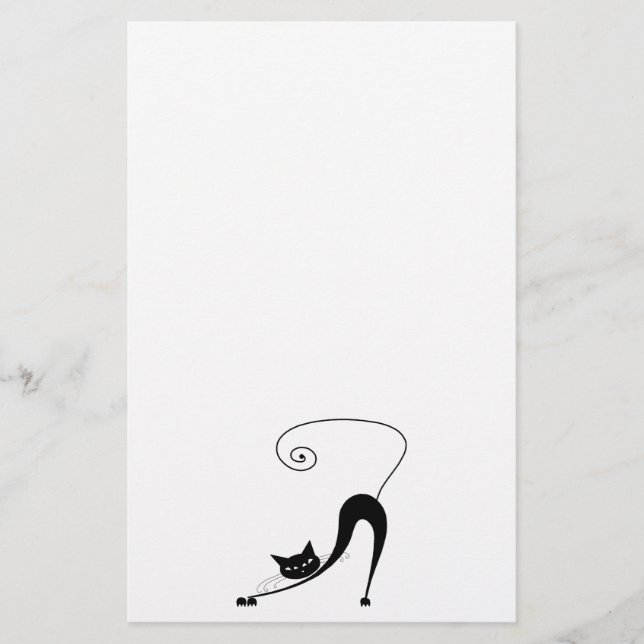 Black Whimsy Kitty 2 Stationery (Front)