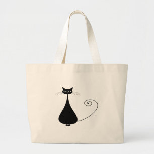 Black Whimsy Kitty 4 Large Tote Bag