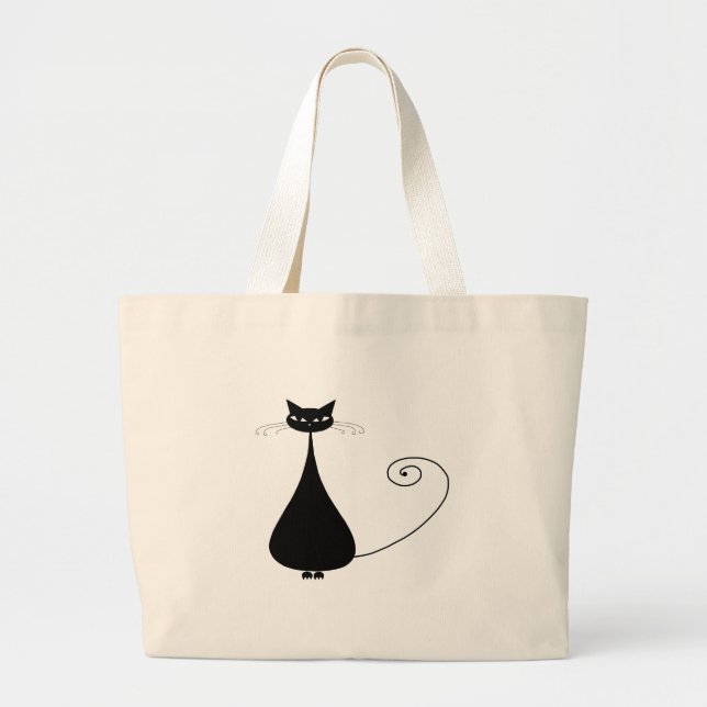 Black Whimsy Kitty 4 Large Tote Bag (Front)