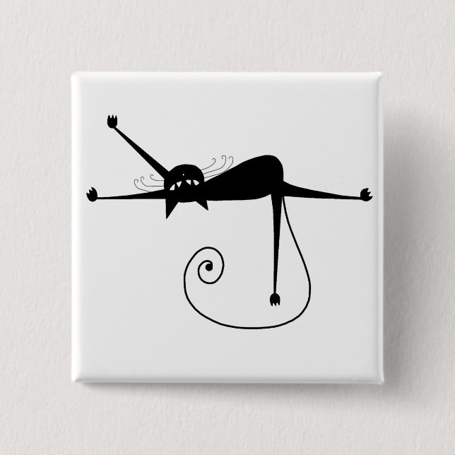 Black Whimsy Kitty 7 15 Cm Square Badge (Front)