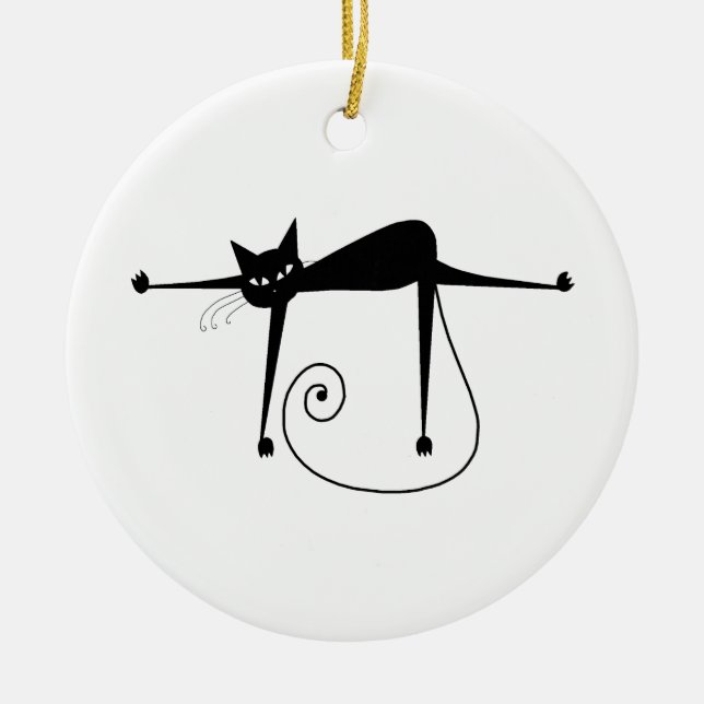 Black Whimsy Kitty 8 Ceramic Tree Decoration (Front)