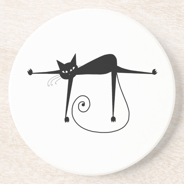 Black Whimsy Kitty 8 Coaster (Front)