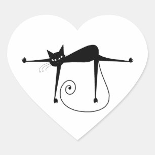 Black Whimsy Kitty 8 Heart Sticker