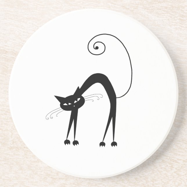 Black Whimsy Kitty 9 Coaster (Front)