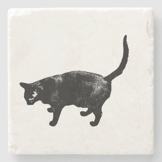 Black Whiskers Meet Candle Glow Stone Coaster (Front)