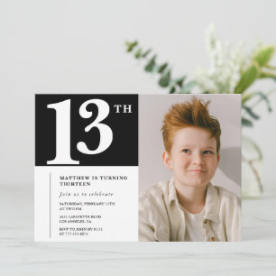 Black White 13th birthday invitation Chic Photo