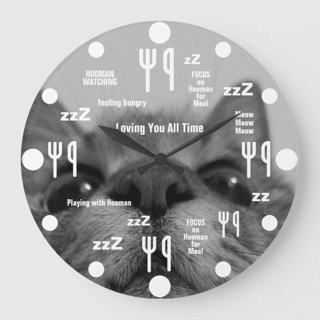 Black&White 17yro kitty Large Clock (Front)