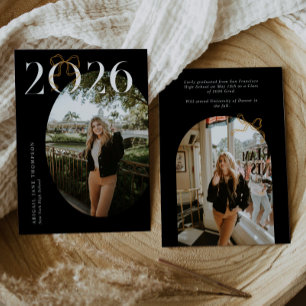 Black & White 2026 Coquette Bow Photo Graduation Announcement