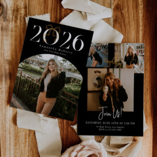 Black & White 2026 Coquette Bow Photo Graduation Invitation