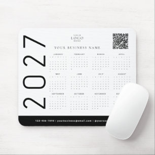 Black White 2027 Calendar Business Logo Corporate Mouse Pad