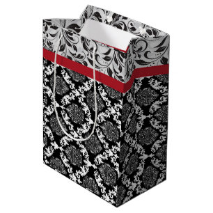 Black & White 2 Damasks Combo pattern Medium Gift Bag