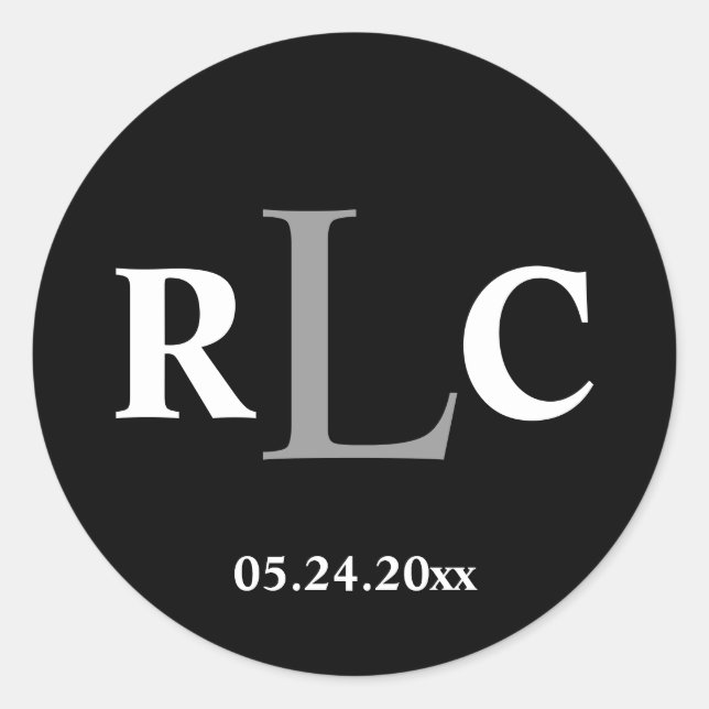 Black white 3 initial monogram label wedding favou (Front)