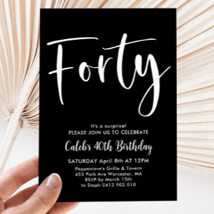 Black White 40th Birthday Mens Modern Invitation