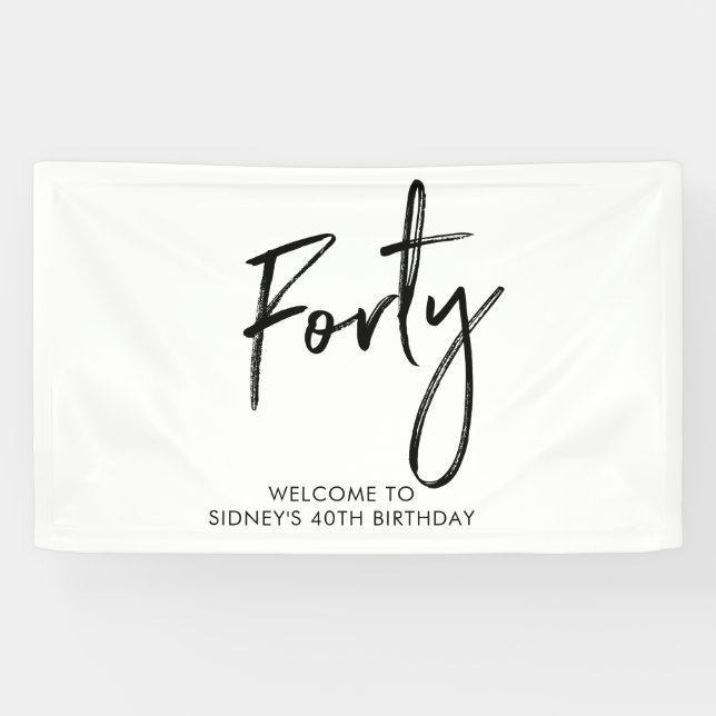 Black & White 40th Birthday Party Welcome Banner (Horizontal)