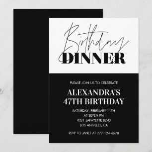 Black White 47th birthday invitations Dinner 