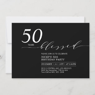 Black & White   50 Years Loved 50th Birthday Party Invitation