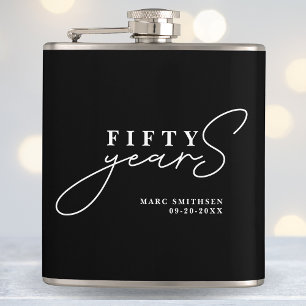 Black White 50th Birthday or Anniversary Hip Flask