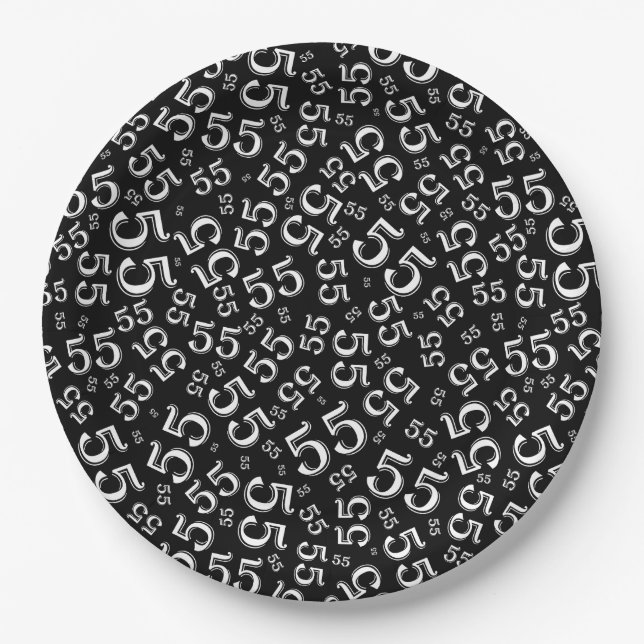  Black/White 55th Random Number Pattern Paper Plate (Front)
