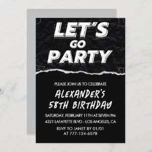 Black White 58th birthday invitations Men