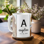 Black White - 5 Photo Collage - Mod Monogram Coffee Mug<br><div class="desc">Personalise this birthday mug with 5 photos, birthdate and name. A custom birthday mug design ia a great gift for a friend or to just celebrate "you"! This template is completely customisable. You can also move things around and change the colours of the elements. Make it personal when you go...</div>