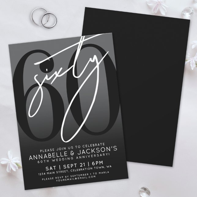 Black White 60th Anniversary Party Invitation (Black White 60th Anniversary Party Invitation)