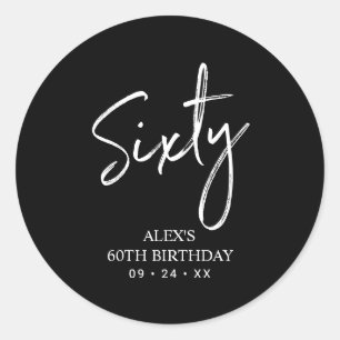 Black & White 60th Birthday Party Favour Thank you Classic Round Sticker