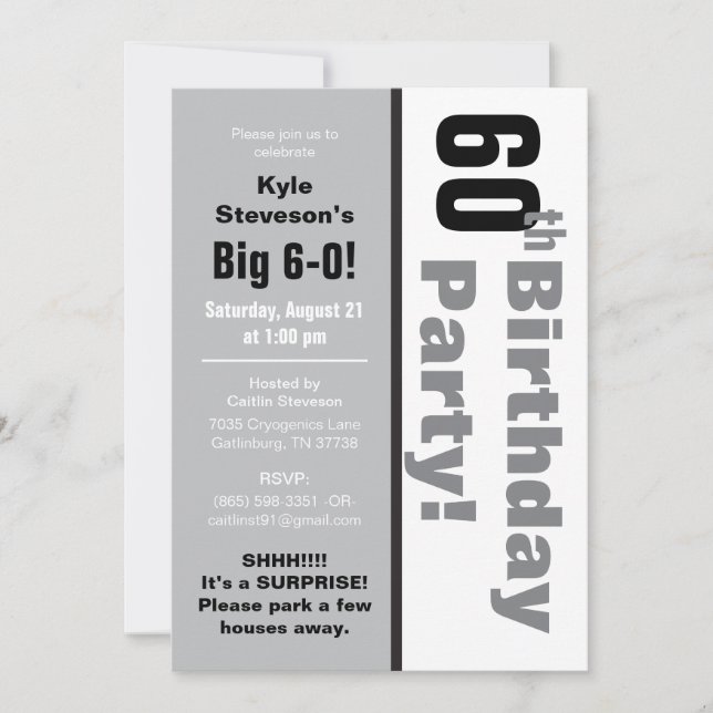 Black & White 60th Birthday Party Invitation (Front)