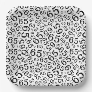 Black/White 65th Random Number Pattern Paper Plate