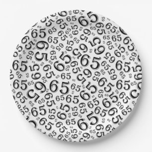 Black/White 65th Random Number Pattern Paper Plate