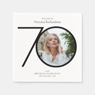 Black White 70th Birthday Minimalist Custom Photo Napkin