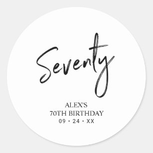 Black & White 70th Birthday Party Favour Thank you Classic Round Sticker