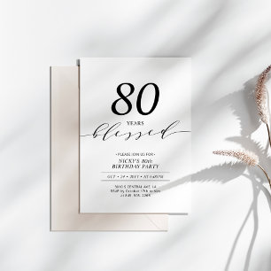 Black & White   80 Years Loved 80th Birthday Party Invitation