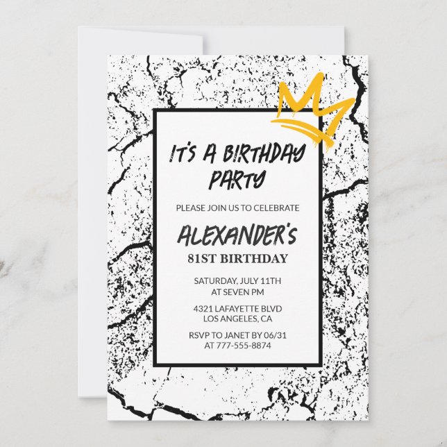 Black White 81st birthday invitation Men Graffiti  (Front)