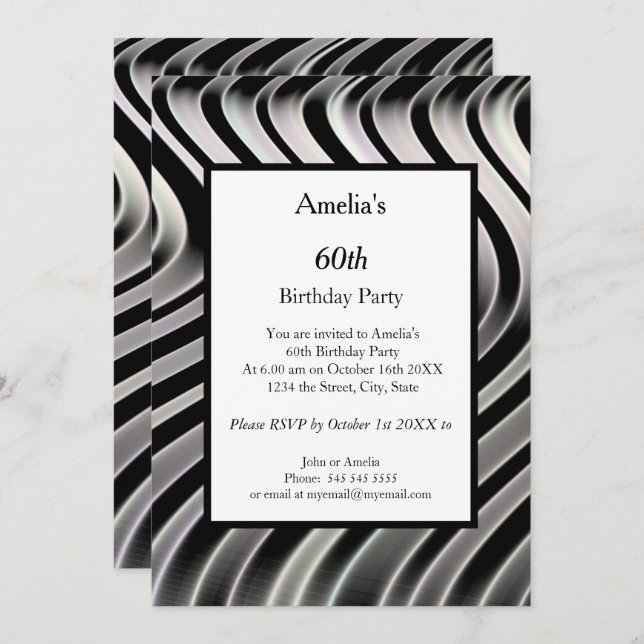  Black White Abstract Birthday Party  Invitation (Front/Back)
