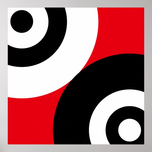 Black & White Abstract Circles on Red Poster (Front)