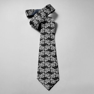 Black & White Abstract Floral Illustration Art Tie