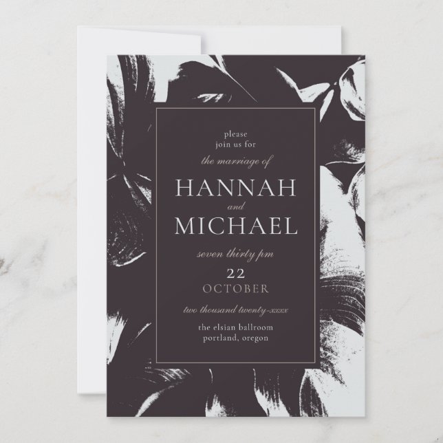 Black White Abstract Floral Invitation (Front)