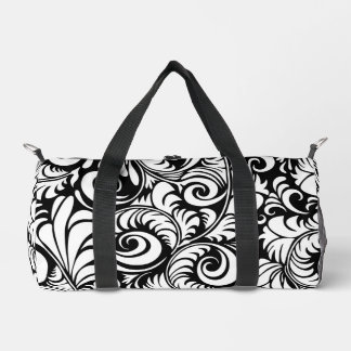 Black White Abstract Floral Prin Small Duffle Bag