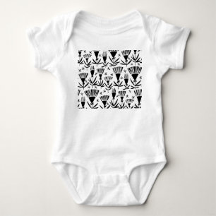 Black White Abstract Flowers: Elegant Pattern Baby Bodysuit