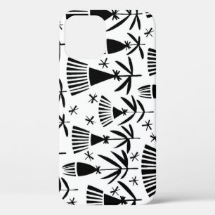 Black White Abstract Flowers: Elegant Pattern iPhone 12 Case