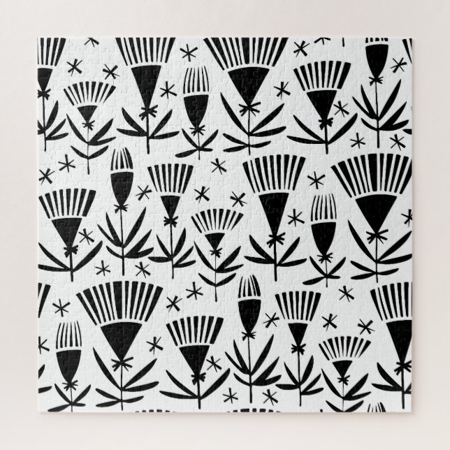 Black White Abstract Flowers: Elegant Pattern Jigsaw Puzzle (Vertical)