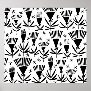 Black White Abstract Flowers: Elegant Pattern Poster