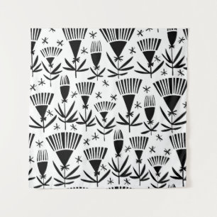 Black White Abstract Flowers: Elegant Pattern Tapestry
