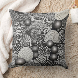 Black White Abstract Flowing Lines Geometric Cushion