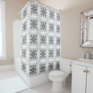 Black White Abstract Geometric Floral Pattern Shower Curtain