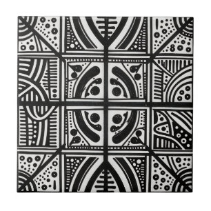 Black White Abstract Geometric Pattern Tile