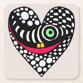 Black & white abstract heart square paper coaster