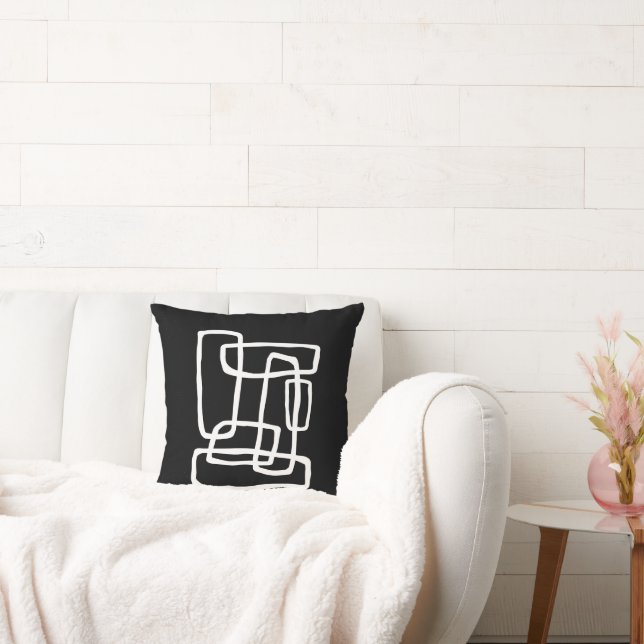 Black + White Abstract Interlocking Shapes Cushion (Couch)