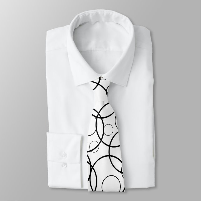Black & White Abstract Linear Circles Tie (Tied)