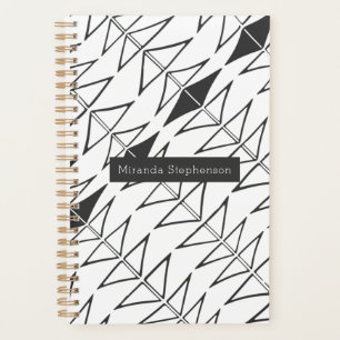 Black White Abstract Lines Shapes Personalised Pla Planner